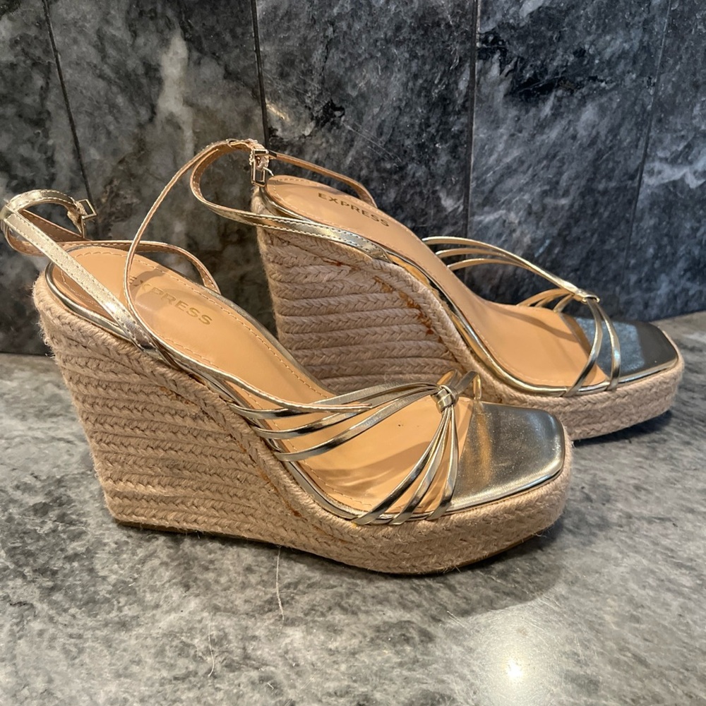 Express Gold Wedge Sandals. Size 6.5
